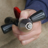 close up of chuck on a hand drill jaws closed