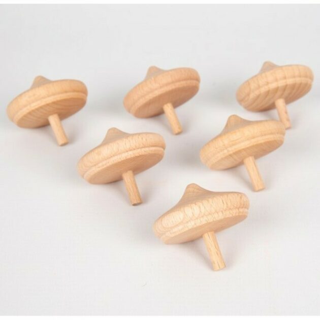 Wooden Spinning Tops pack of 6 Muddy Faces