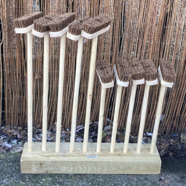 Set of 10 Wooden Brooms with Stand Muddy Faces