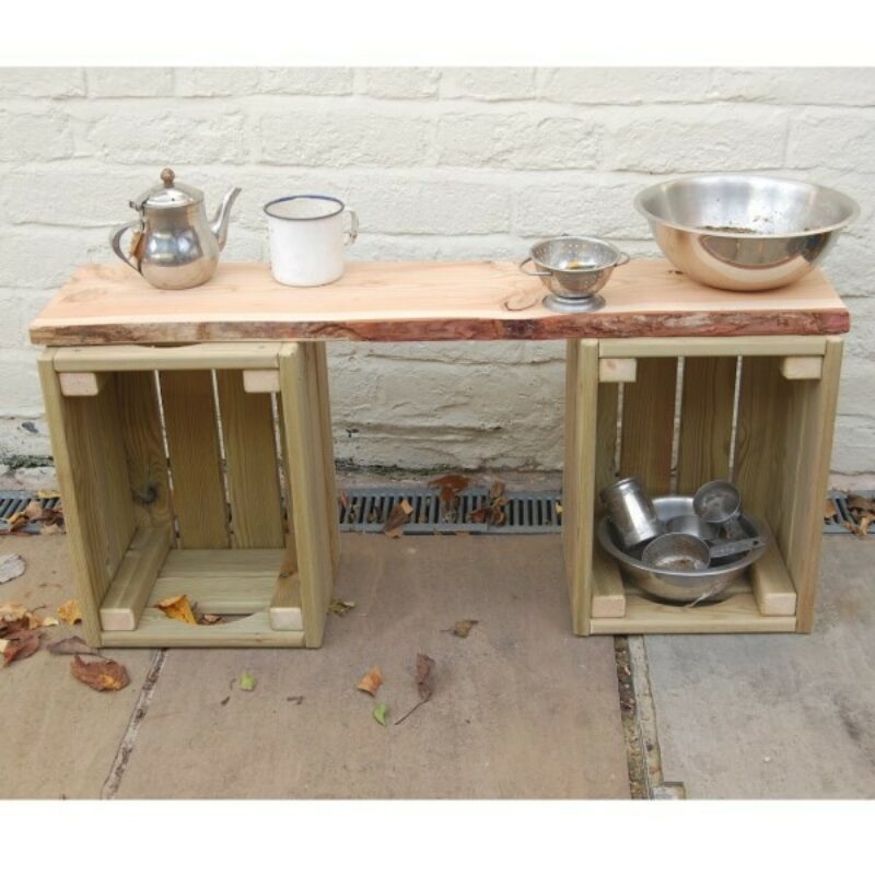 Mud Kitchen made from pallets and wooden crates