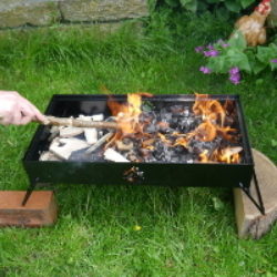 poking embers in double fire box