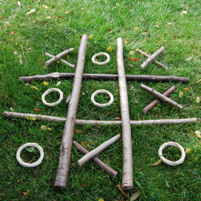 tic-tac-toe game using sticks and hoops