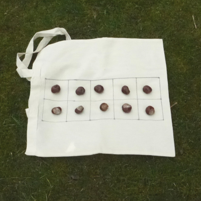 ten frame on bag with conkers