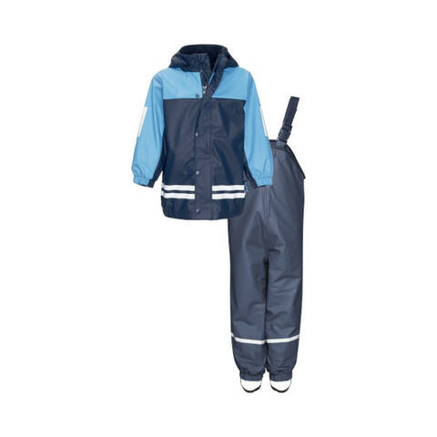 Playshoes Rainwear Fleece Lined Rainsuit with Dungarees - 3 years / 98cm (Light Blue/Navy)