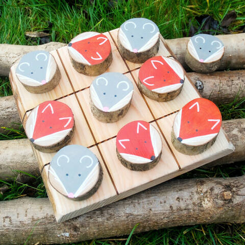 Hand Painted Tic Tac Toe Set - Foxes & Mice