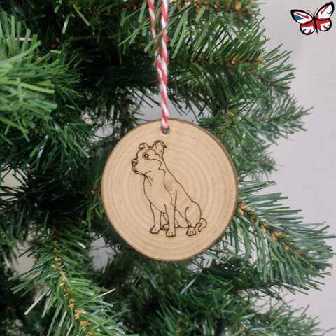 UK Wood Staffordshire Bull Terrier Tree Decoration