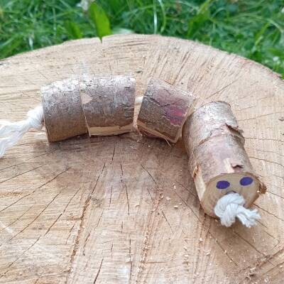 Wooden caterpillar threading activity
