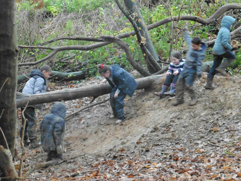 Brompton-Westbrook Primary School's Forest School session at Ranscombe Farm Nature Reserve, Kent, from Claire Staples. We love the adventure, physicality, challenge & risk taking. Girls are often under-represented in this sort of messy play, but not here!