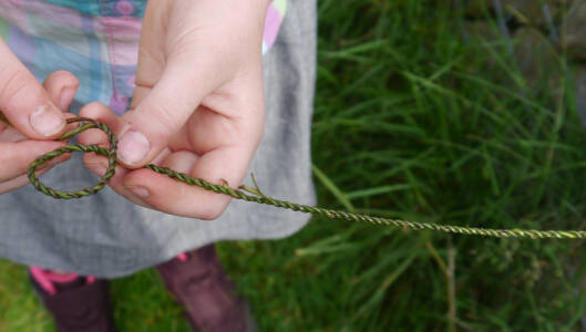 Hands holding a roll of string made of natural fibers.