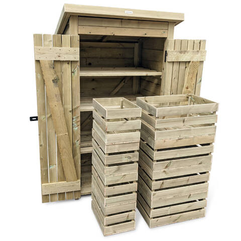 Lockable Outdoor Storage Sheds with Stackable Wooden Crates